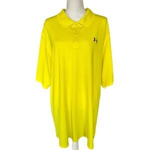 Under Armour Mens Shirt Polo Size 2XL Yellow Embroidered Short Sleeve Heat Gear